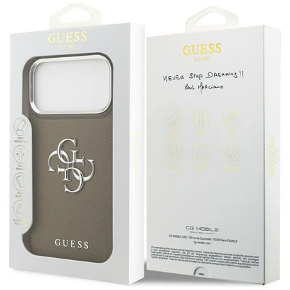 Ovitek za Apple iPhone 17 Pro Max, Guess, 4G Grained Big And Classic Logo, Srebrno rjava