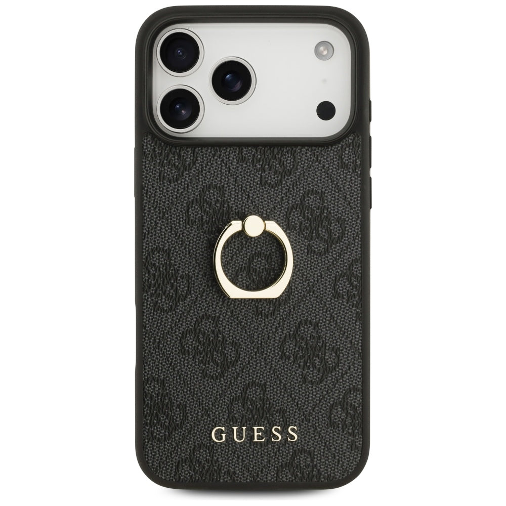 Ovitek za Apple iPhone 17 Pro Max, Guess, 4G Ring Stand, črn