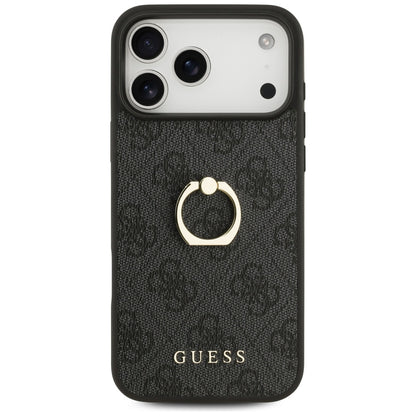 Ovitek za Apple iPhone 17 Pro Max, Guess, 4G Ring Stand, črn