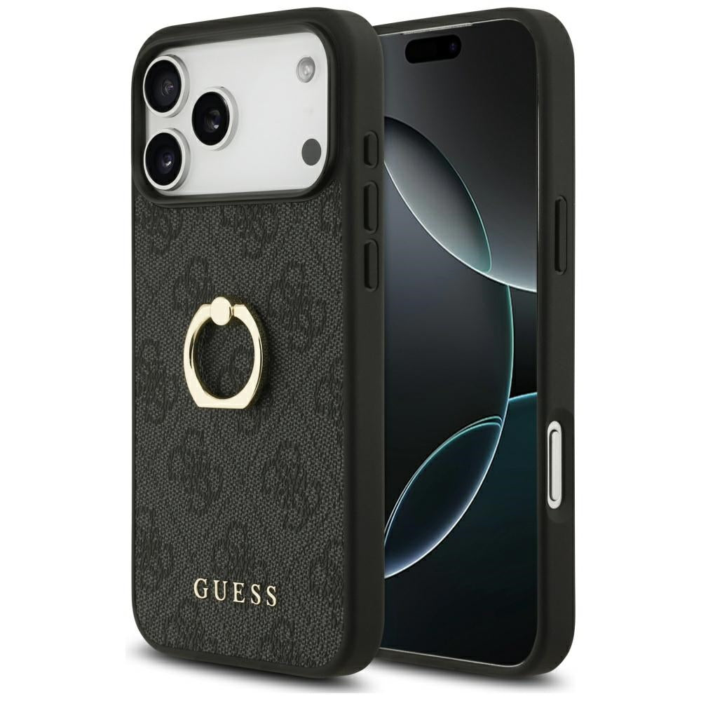 Ovitek za Apple iPhone 17 Pro Max, Guess, 4G Ring Stand, črn