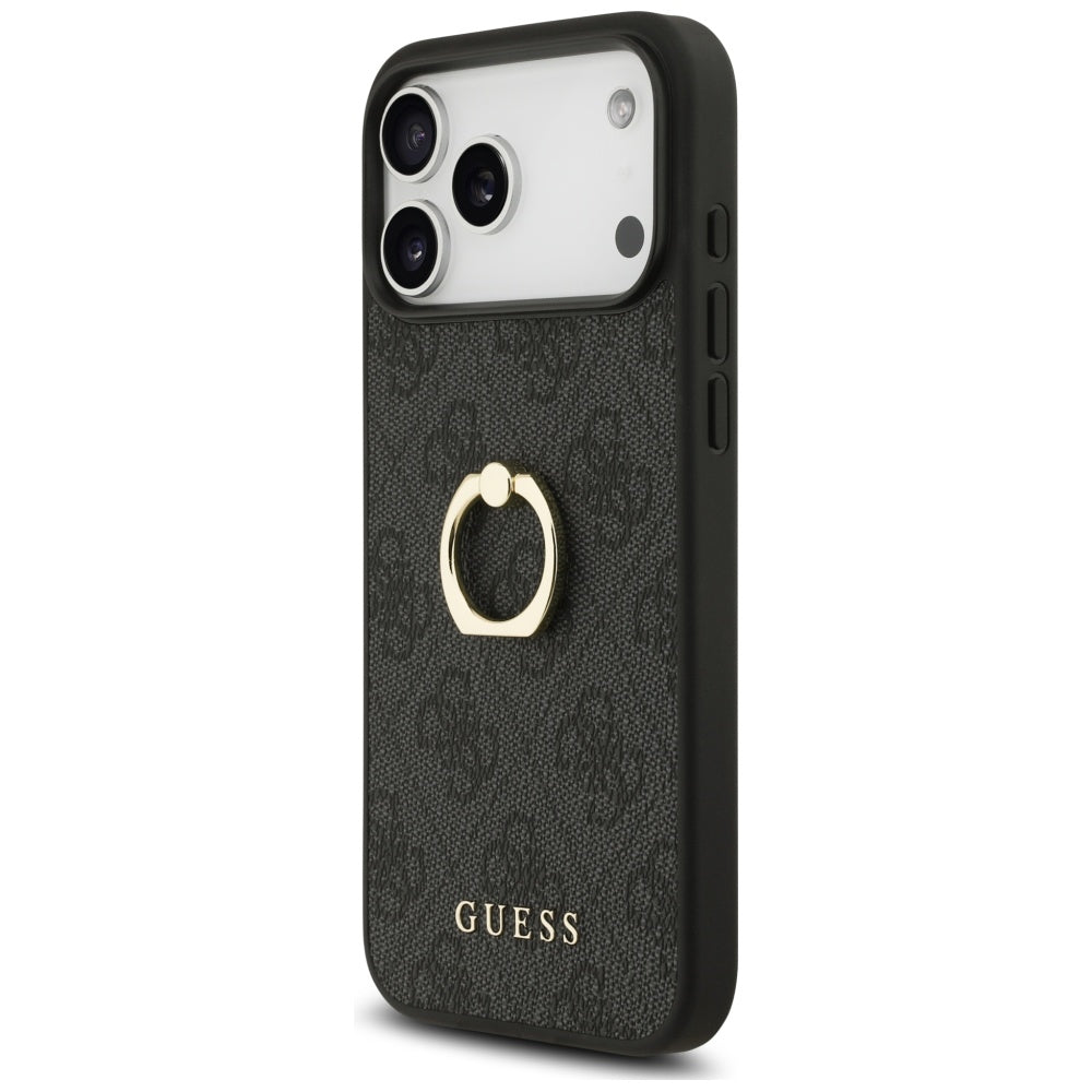Ovitek za Apple iPhone 17 Pro Max, Guess, 4G Ring Stand, črn