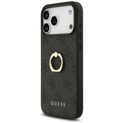 Ovitek za Apple iPhone 17 Pro Max, Guess, 4G Ring Stand, črn
