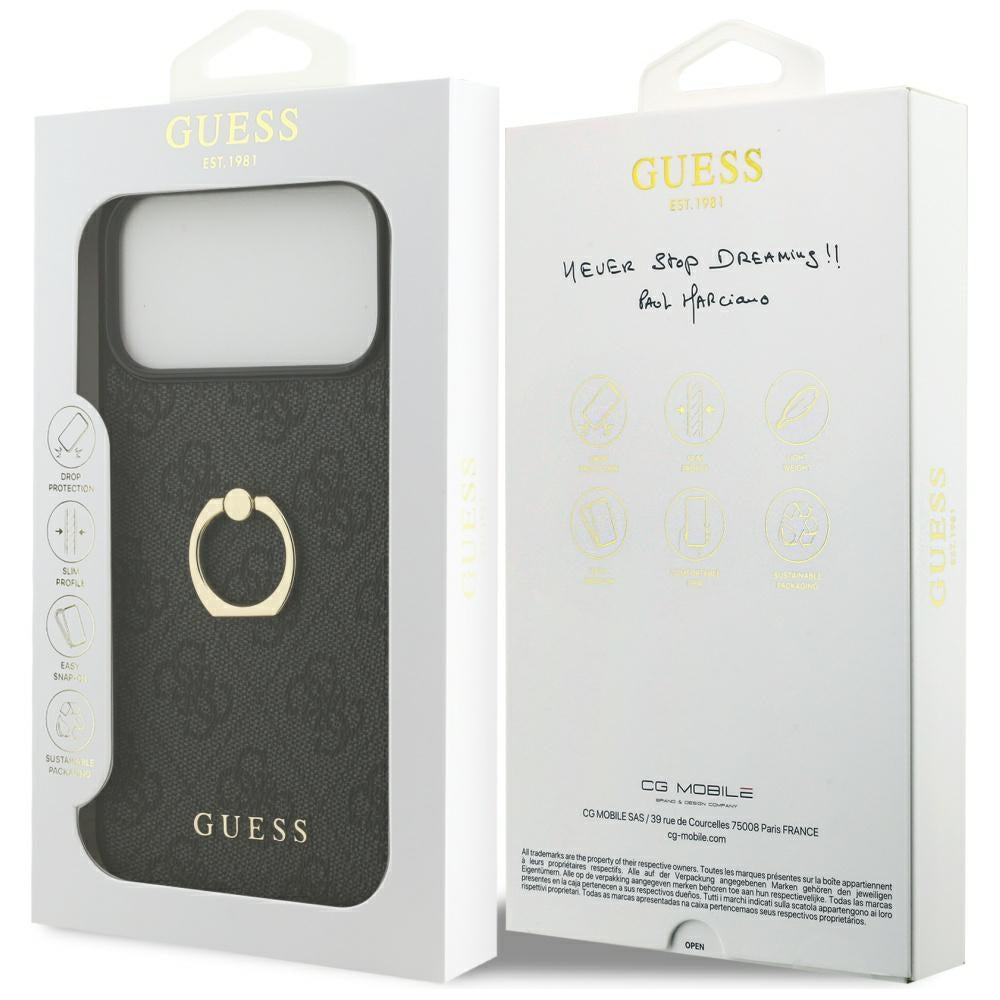 Ovitek za Apple iPhone 17 Pro Max, Guess, 4G Ring Stand, črn