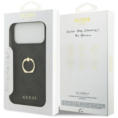 Ovitek za Apple iPhone 17 Pro Max, Guess, 4G Ring Stand, črn