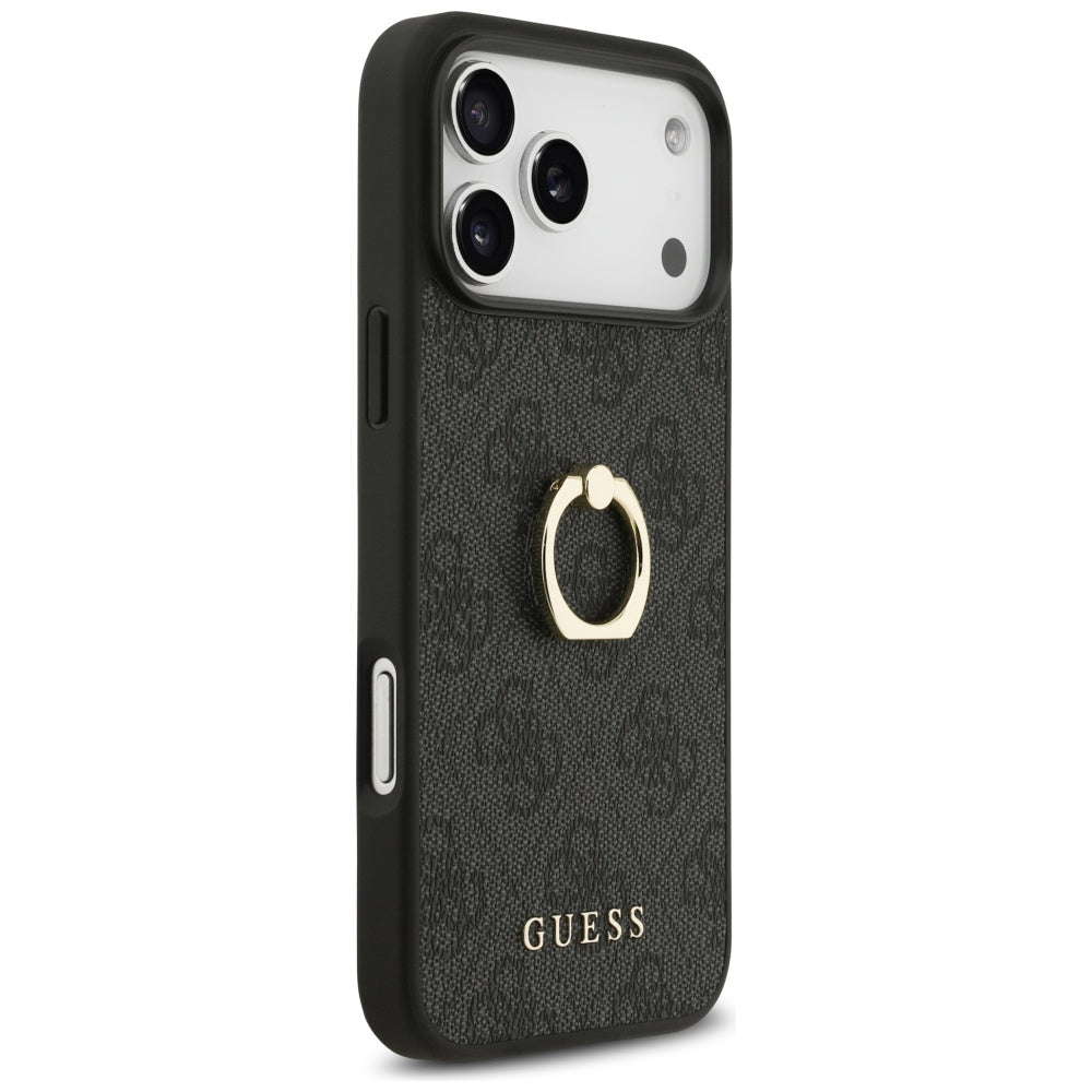 Ovitek za Apple iPhone 17 Pro Max, Guess, 4G Ring Stand, črn