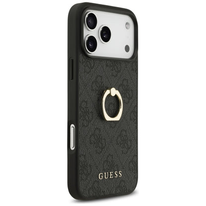 Ovitek za Apple iPhone 17 Pro Max, Guess, 4G Ring Stand, črn