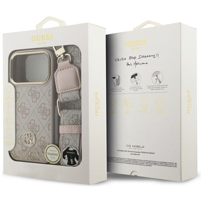 Ovitek za Apple iPhone 17 Pro Max, Guess, 4G Strass Logo and Big Strap, Roza