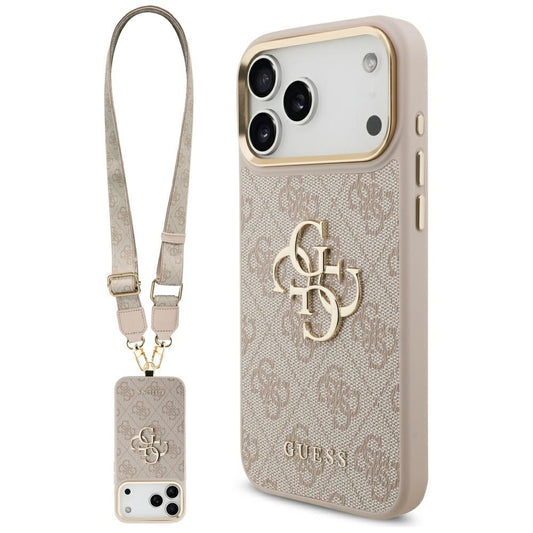 Ovitek za Apple iPhone 17 Pro Max, Guess, Big 4G Classic Logo with Big Strap, Roza