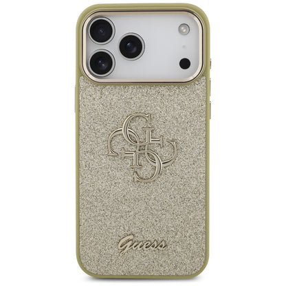 Ovitek za Apple iPhone 17 Pro Max, Guess, Fixed Glitter Big 4G Metal Frame, Zlat.