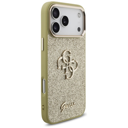 Ovitek za Apple iPhone 17 Pro Max, Guess, Fixed Glitter Big 4G Metal Frame, Zlat.