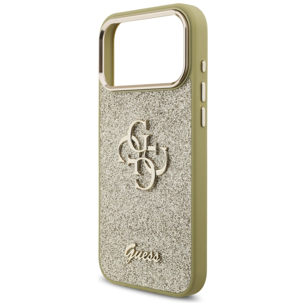 Ovitek za Apple iPhone 17 Pro Max, Guess, Fixed Glitter Big 4G Metal Frame, Zlat.