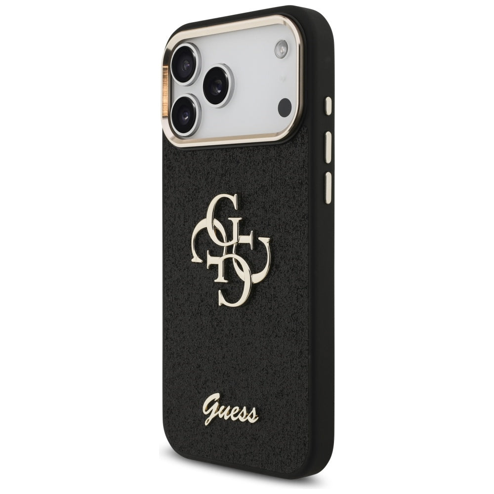 Ovitek za Apple iPhone 17 Pro Max, Guess, Fixed Glitter Big 4G Metal Frame, črn