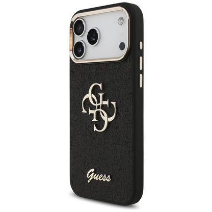 Ovitek za Apple iPhone 17 Pro Max, Guess, Fixed Glitter Big 4G Metal Frame, črn