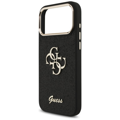 Ovitek za Apple iPhone 17 Pro Max, Guess, Fixed Glitter Big 4G Metal Frame, črn
