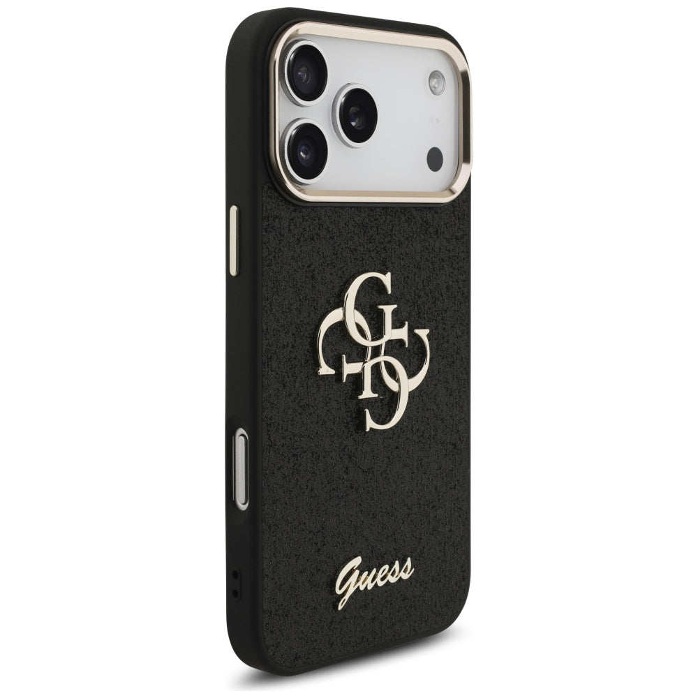 Ovitek za Apple iPhone 17 Pro Max, Guess, Fixed Glitter Big 4G Metal Frame, črn