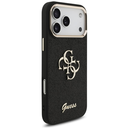 Ovitek za Apple iPhone 17 Pro Max, Guess, Fixed Glitter Big 4G Metal Frame, črn