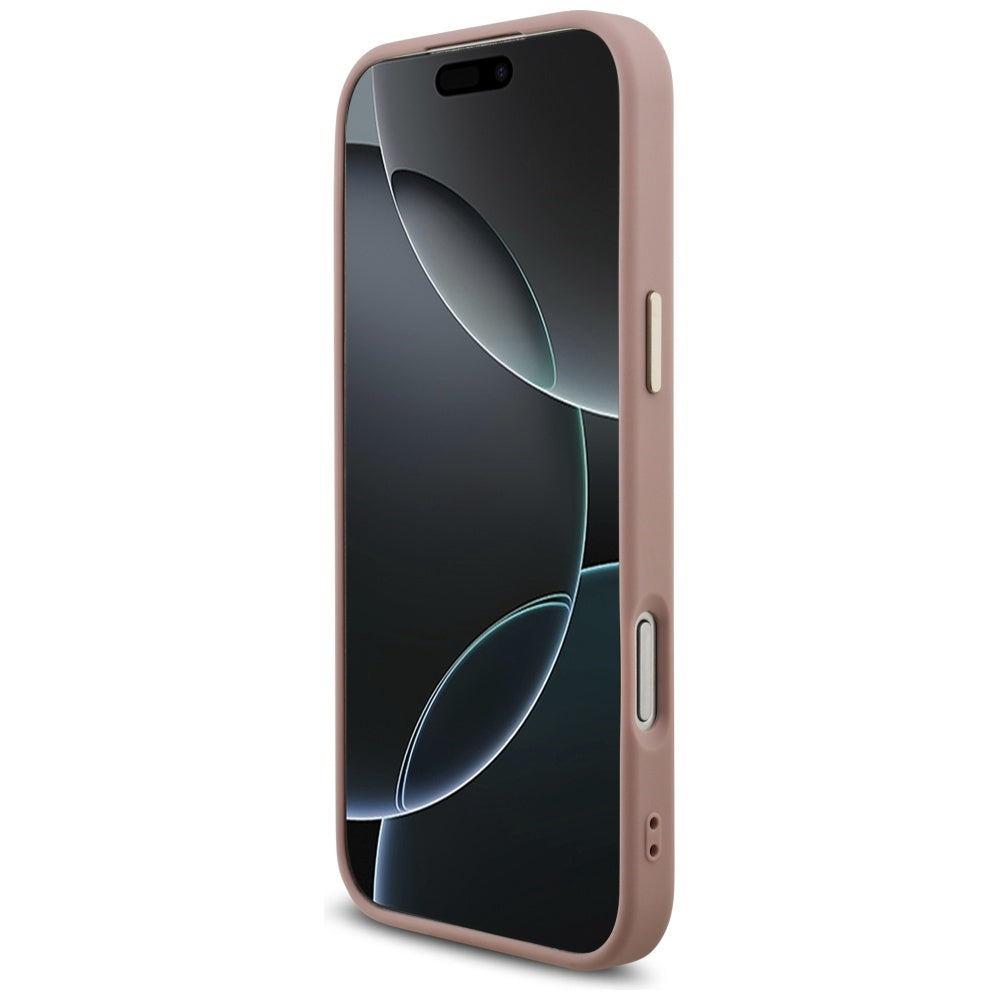 Ovitek za Apple iPhone 17 Pro Max, Guess, Fixed Glitter Big 4G Metal Frame, Roza