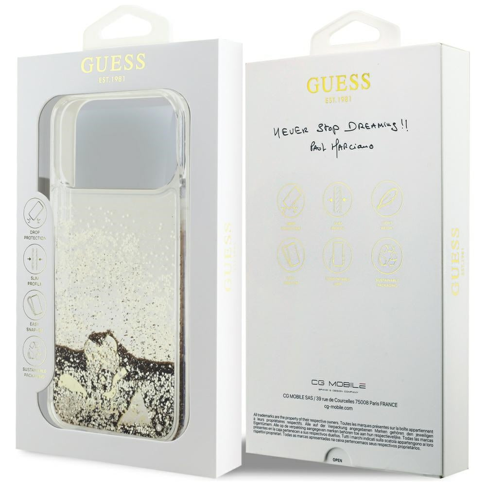 Ovitek za Apple iPhone 17 Pro Max, Guess, Liquid Glitter Charms, Zlata