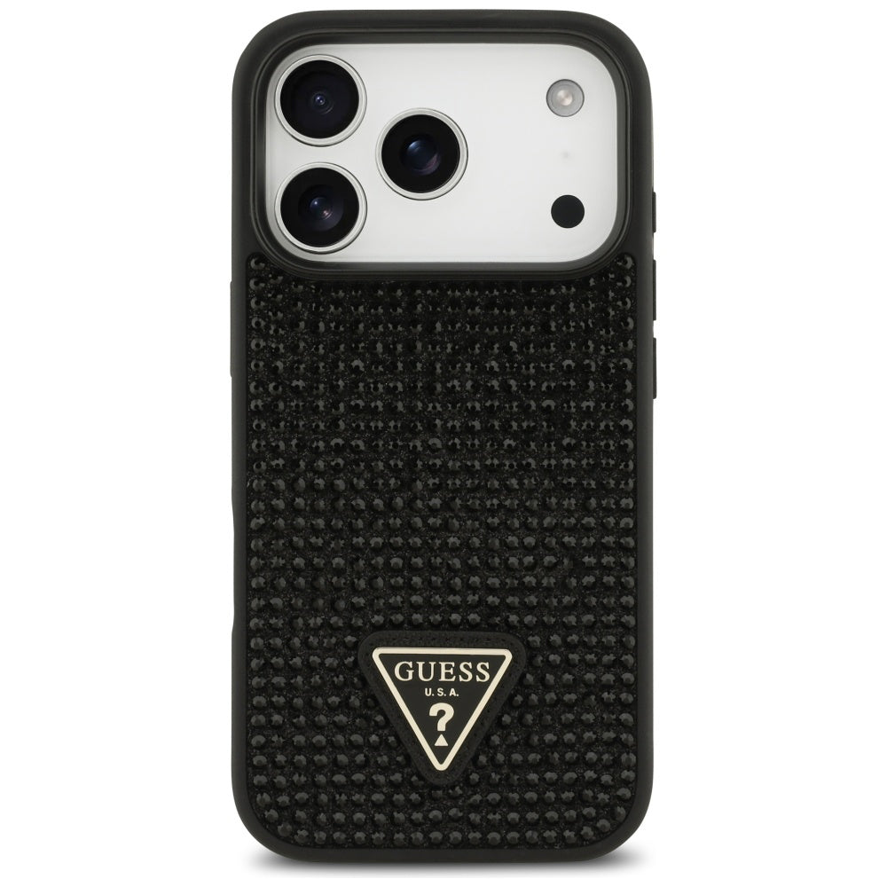 Ovitek za Apple iPhone 17 Pro Max, Guess, Rhinestone Triangle Logo, črn