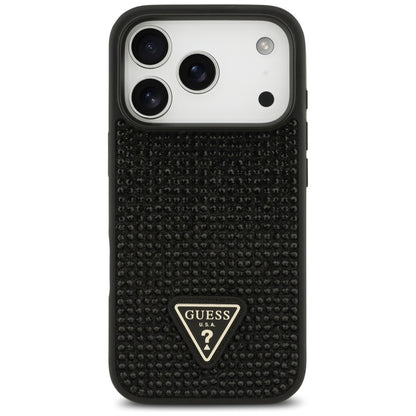 Ovitek za Apple iPhone 17 Pro Max, Guess, Rhinestone Triangle Logo, črn