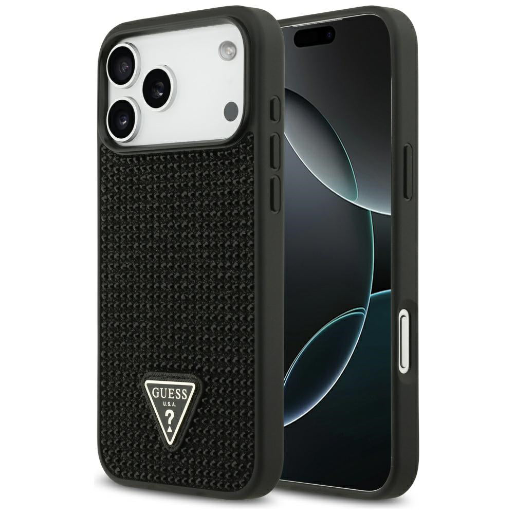 Ovitek za Apple iPhone 17 Pro Max, Guess, Rhinestone Triangle Logo, črn
