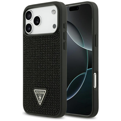 Ovitek za Apple iPhone 17 Pro Max, Guess, Rhinestone Triangle Logo, črn