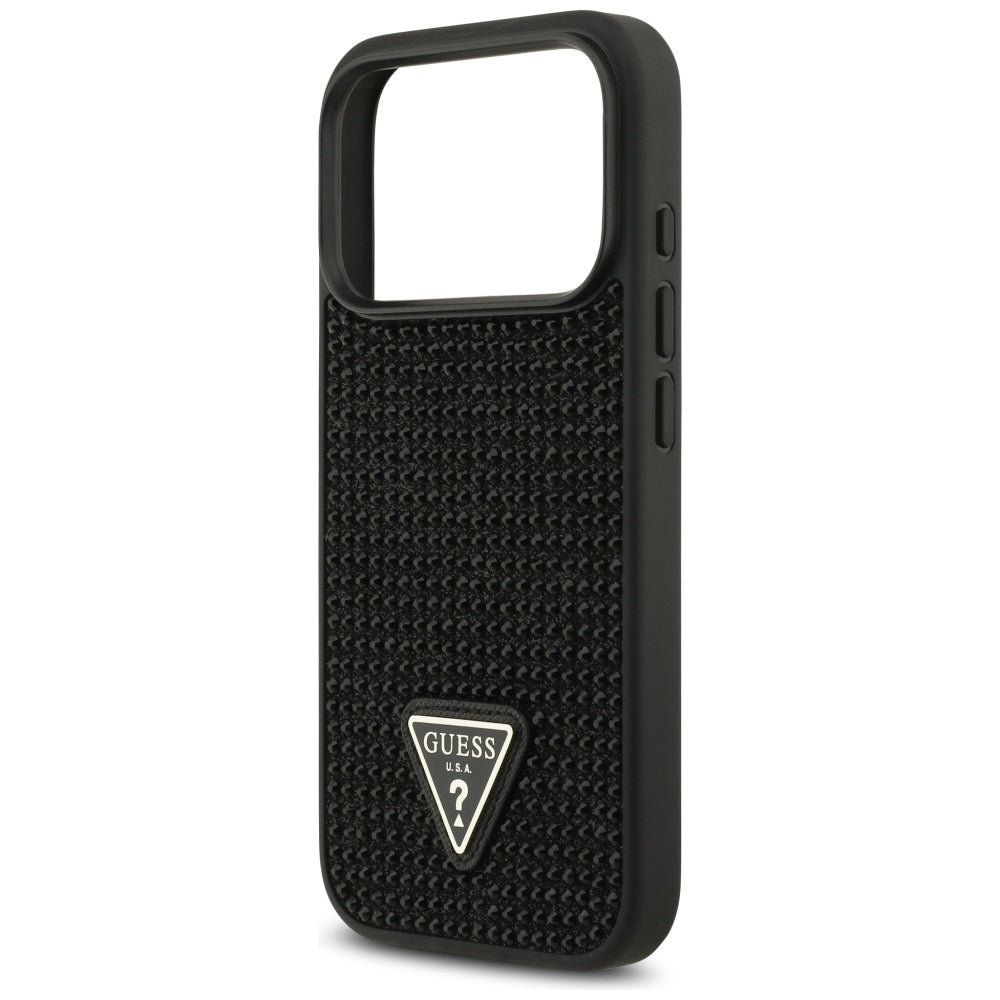 Ovitek za Apple iPhone 17 Pro Max, Guess, Rhinestone Triangle Logo, črn