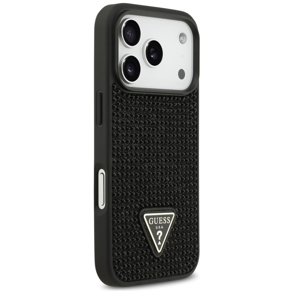 Ovitek za Apple iPhone 17 Pro Max, Guess, Rhinestone Triangle Logo, črn