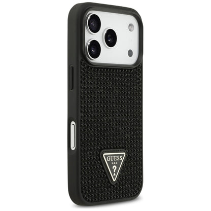 Ovitek za Apple iPhone 17 Pro Max, Guess, Rhinestone Triangle Logo, črn