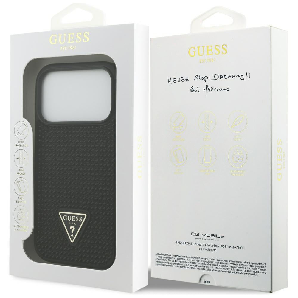 Ovitek za Apple iPhone 17 Pro Max, Guess, Rhinestone Triangle Logo, črn