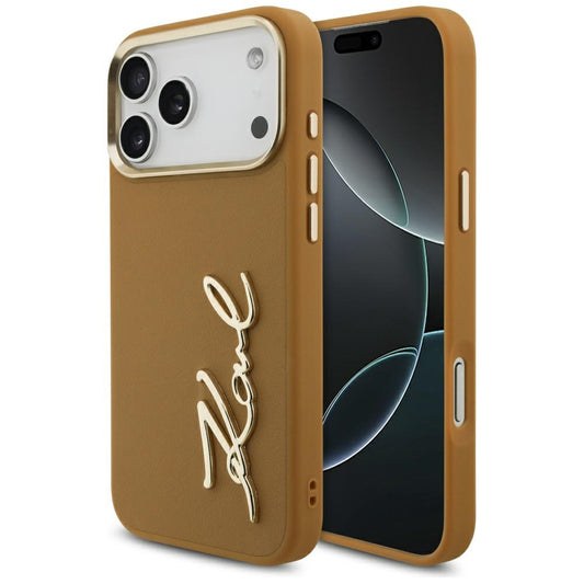 Ovitek za Apple iPhone 17 Pro Max, Karl Lagerfeld, Script Logo, Rjava
