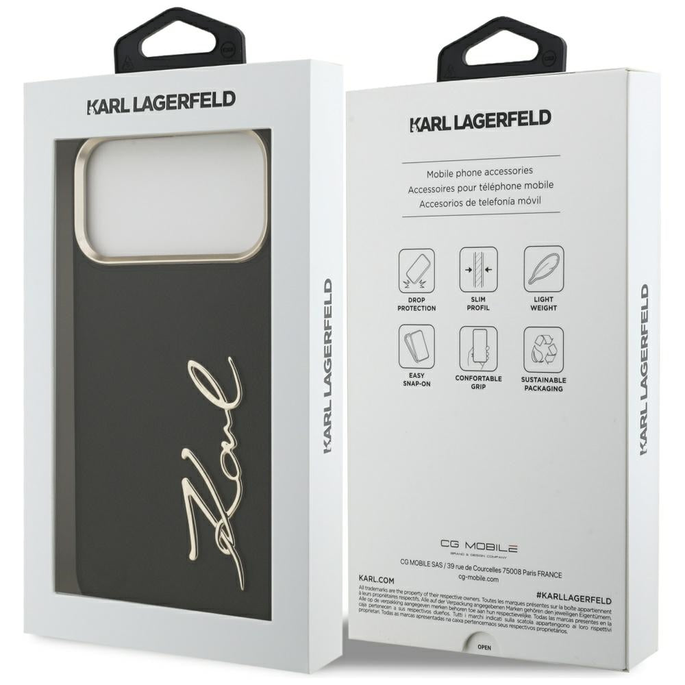 Ovitek za Apple iPhone 17 Pro Max, Karl Lagerfeld, Script Logo, Črna