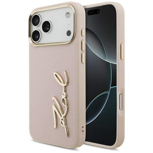Ovitek za Apple iPhone 17 Pro Max, Karl Lagerfeld, Script Logo, Roza