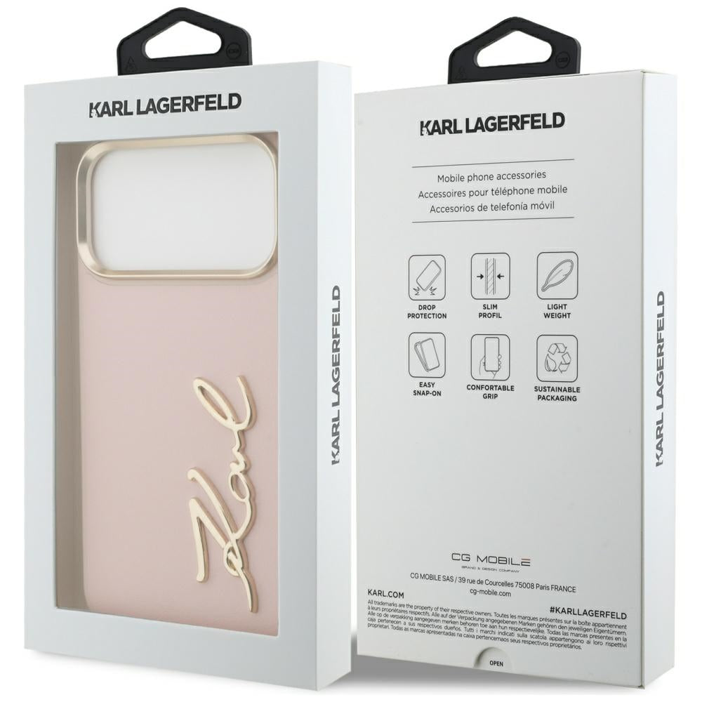 Ovitek za Apple iPhone 17 Pro Max, Karl Lagerfeld, Script Logo, Roza