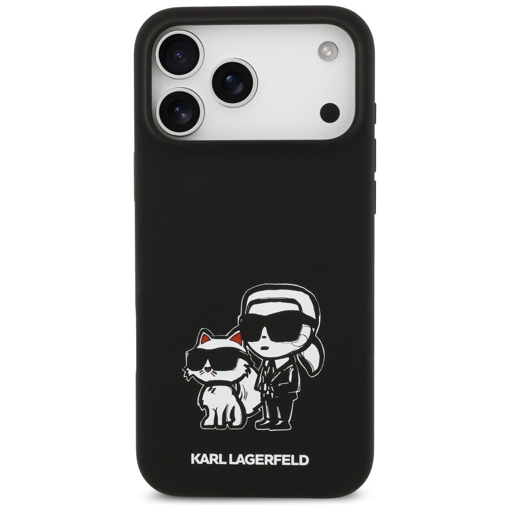 Ovitek za Apple iPhone 17 Pro Max, Karl Lagerfeld, Sketch and Logo Karl & Choupette, črn