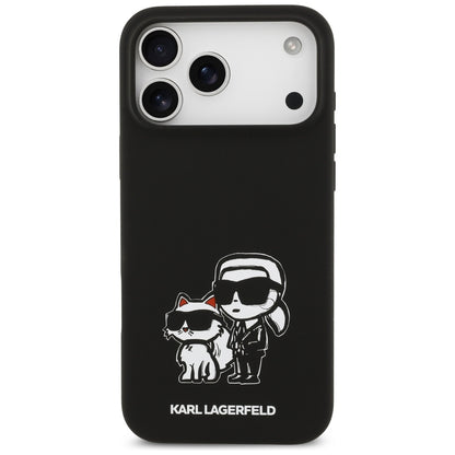 Ovitek za Apple iPhone 17 Pro Max, Karl Lagerfeld, Sketch and Logo Karl & Choupette, črn