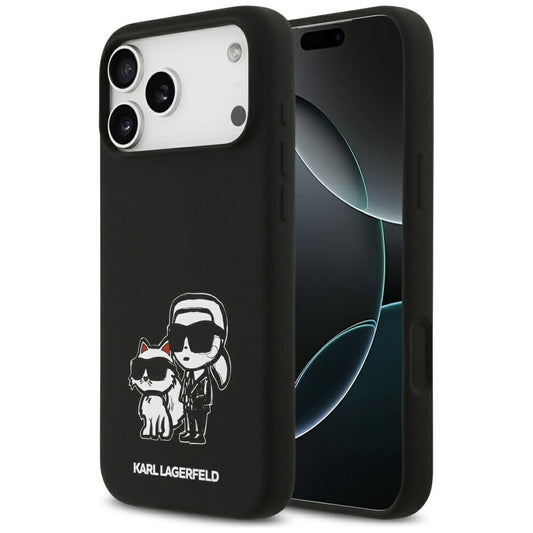 Ovitek za Apple iPhone 17 Pro Max, Karl Lagerfeld, Sketch and Logo Karl & Choupette, črn