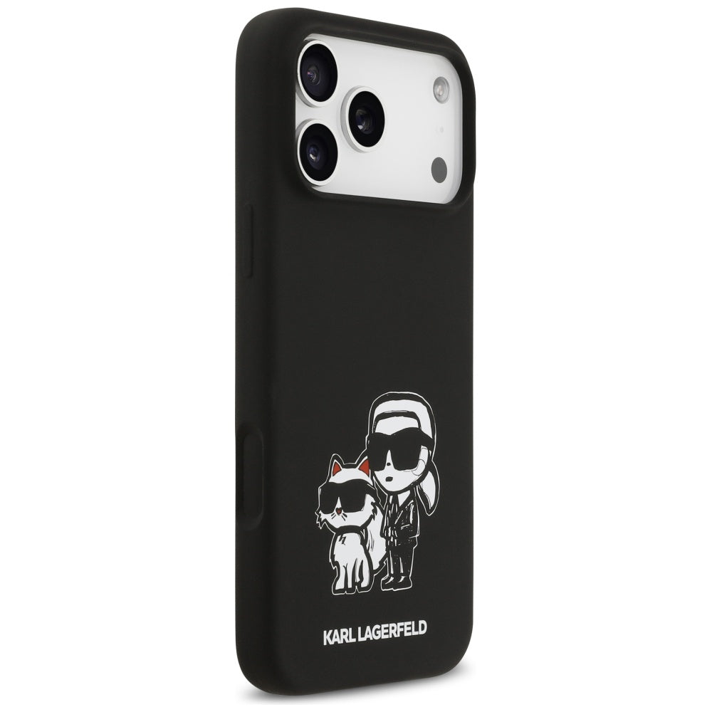 Ovitek za Apple iPhone 17 Pro Max, Karl Lagerfeld, Sketch and Logo Karl & Choupette, črn