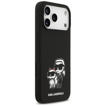 Ovitek za Apple iPhone 17 Pro Max, Karl Lagerfeld, Sketch and Logo Karl & Choupette, črn