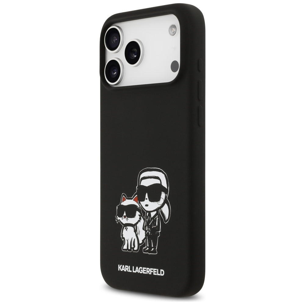 Ovitek za Apple iPhone 17 Pro Max, Karl Lagerfeld, Sketch and Logo Karl & Choupette, črn