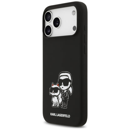 Ovitek za Apple iPhone 17 Pro Max, Karl Lagerfeld, Sketch and Logo Karl & Choupette, črn