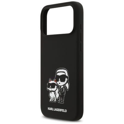 Ovitek za Apple iPhone 17 Pro Max, Karl Lagerfeld, Sketch and Logo Karl & Choupette, črn