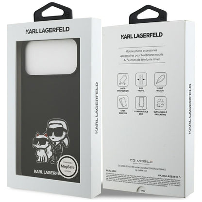 Ovitek za Apple iPhone 17 Pro Max, Karl Lagerfeld, Sketch and Logo Karl & Choupette, črn