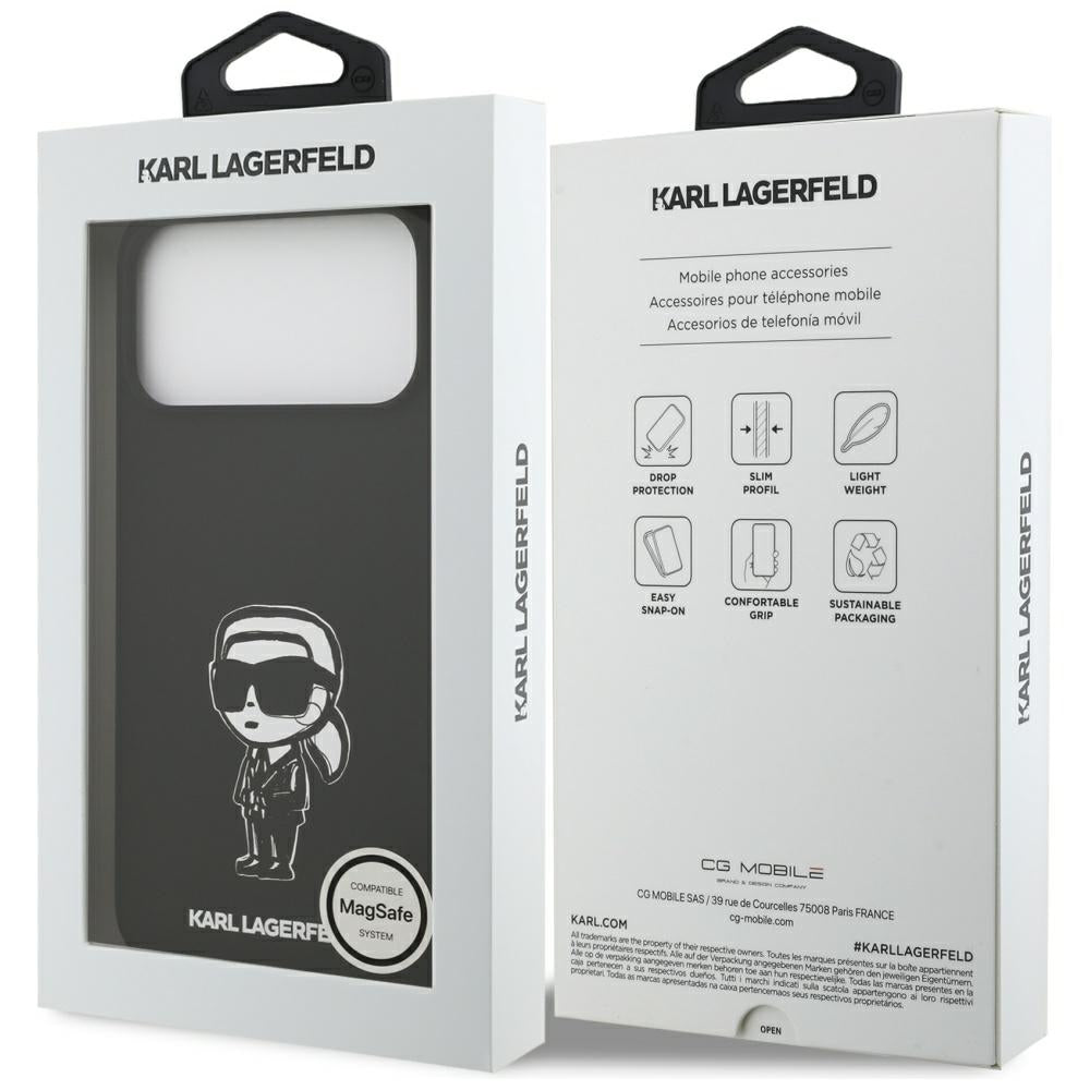 Ovitek za Apple iPhone 17 Pro Max, Karl Lagerfeld, Sketch and Logo Karl, črn
