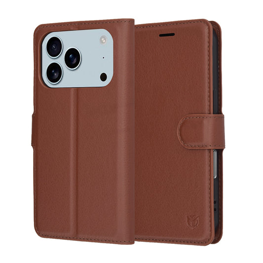 Ovitek za Apple iPhone 17 Pro Max, Techsuit, Leather Folio, Rjava