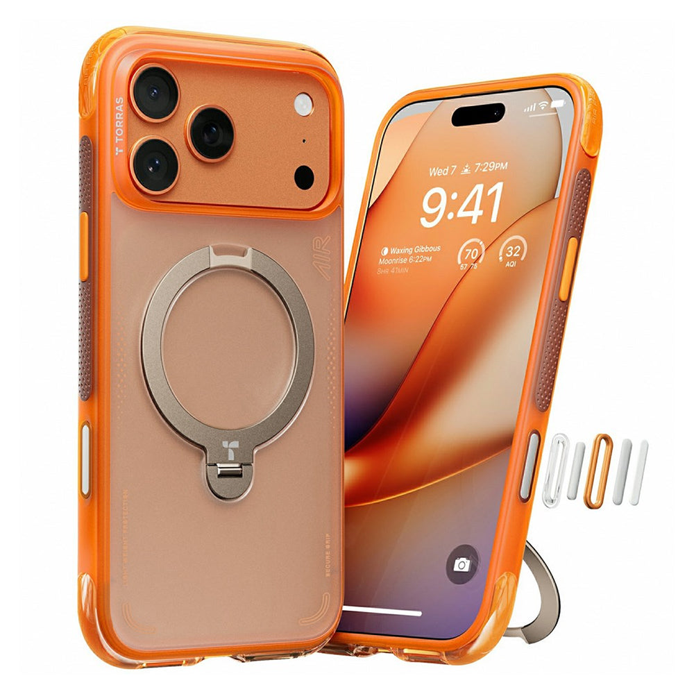 Ovitek za Apple iPhone 17 Pro Max, Torras, Ostand Spin Air, Oranžen