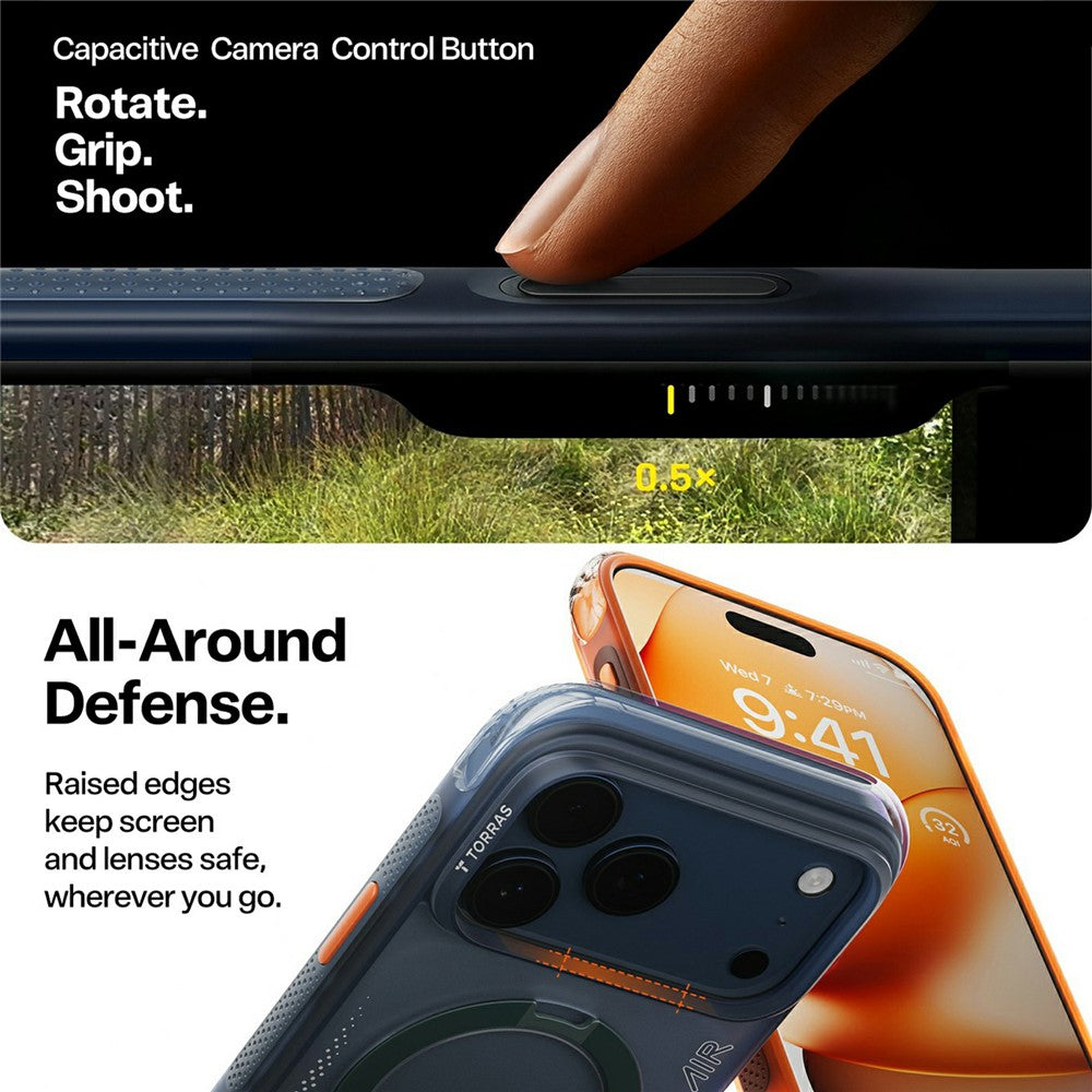 Ovitek za Apple iPhone 17 Pro Max, Torras, Ostand Spin Air, Oranžen