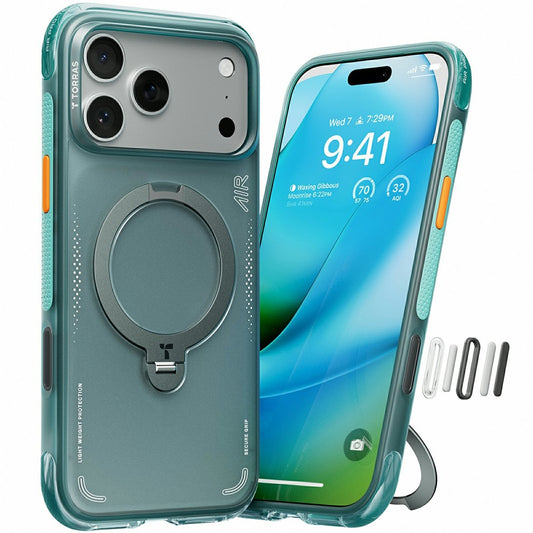 Ovitek za Apple iPhone 17 Pro Max, Torras, Ostand Spin Air, Zelen