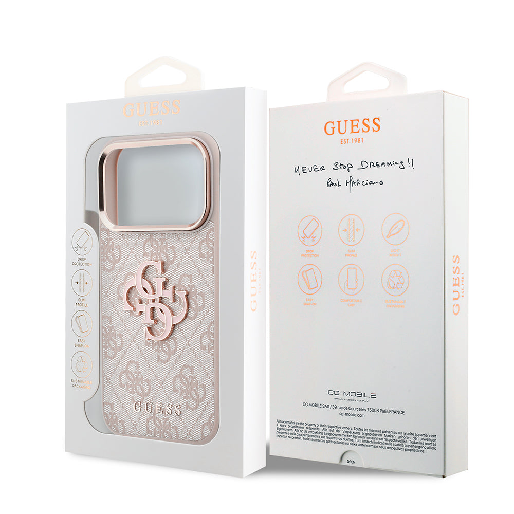 Ovitek za Apple iPhone 18 Pro / 17 Pro, Guess, 4G Big Resin Logo, Roza