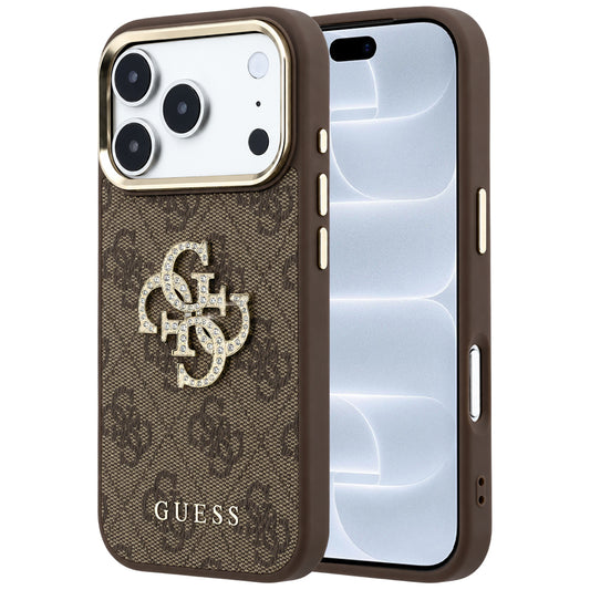 Ovitek za Apple iPhone 18 Pro / 17 Pro, Guess, 4G Big Strass Logo, rjav